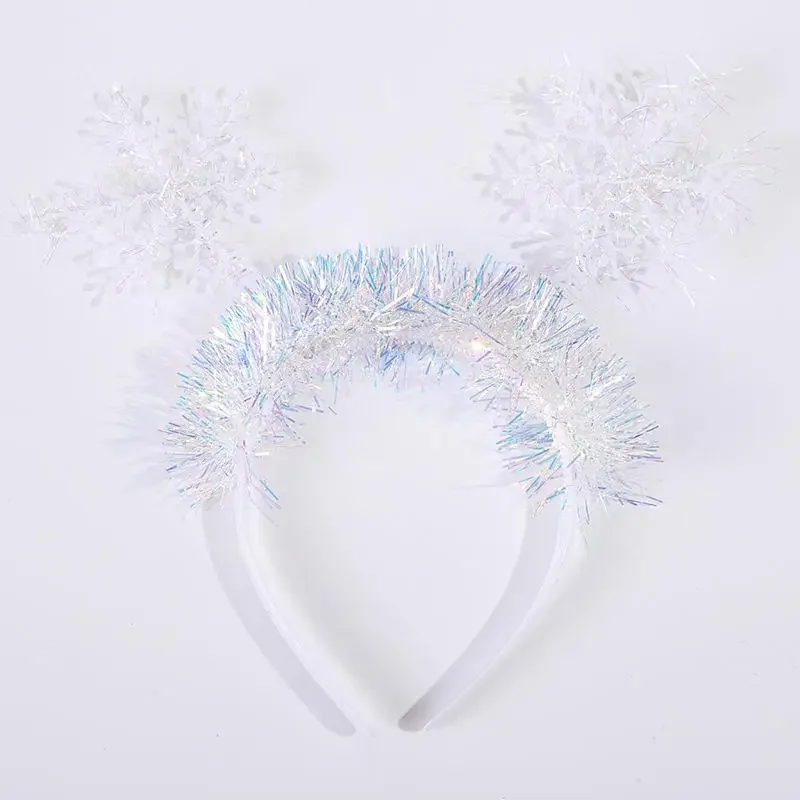 

20pcs White Feather Christmas Headband Snowflake Headpiece Crown Head Boppers Hair Accessories for Kids Girls Women Costume