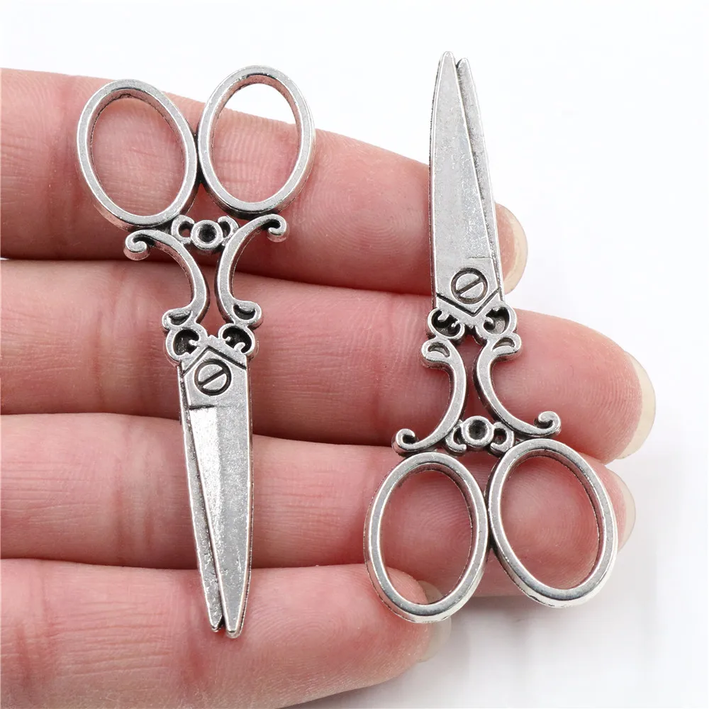 60x25mm 6pcs Antique Bronze and Antique Silver Plated Scissors Handmade Charms Pendant:DIY for bracelet necklace - view 3