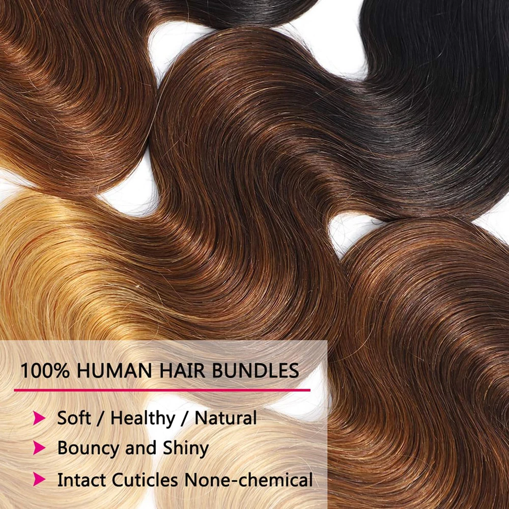 12A ボディウェーブ人毛バンドルオンブル色 1/2/3 バンドル人毛 100% 未処理バージンブラジリアンヘア織りエクステンション