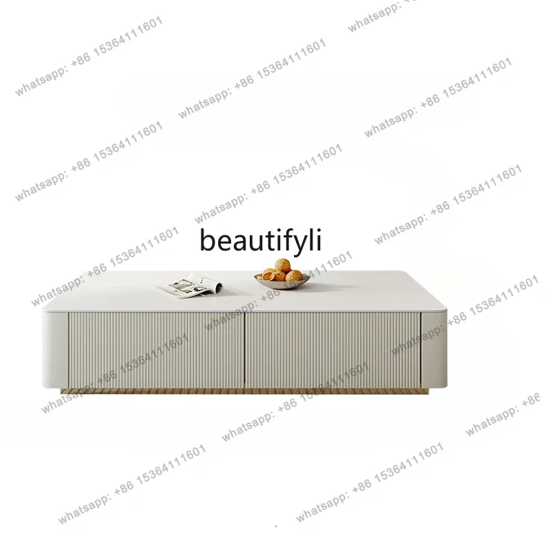 Modern Simple and Light Luxury Stone Plate TV Cabinet Super Long Floor Cabinet Coffee Table Cream Style Home Living Room