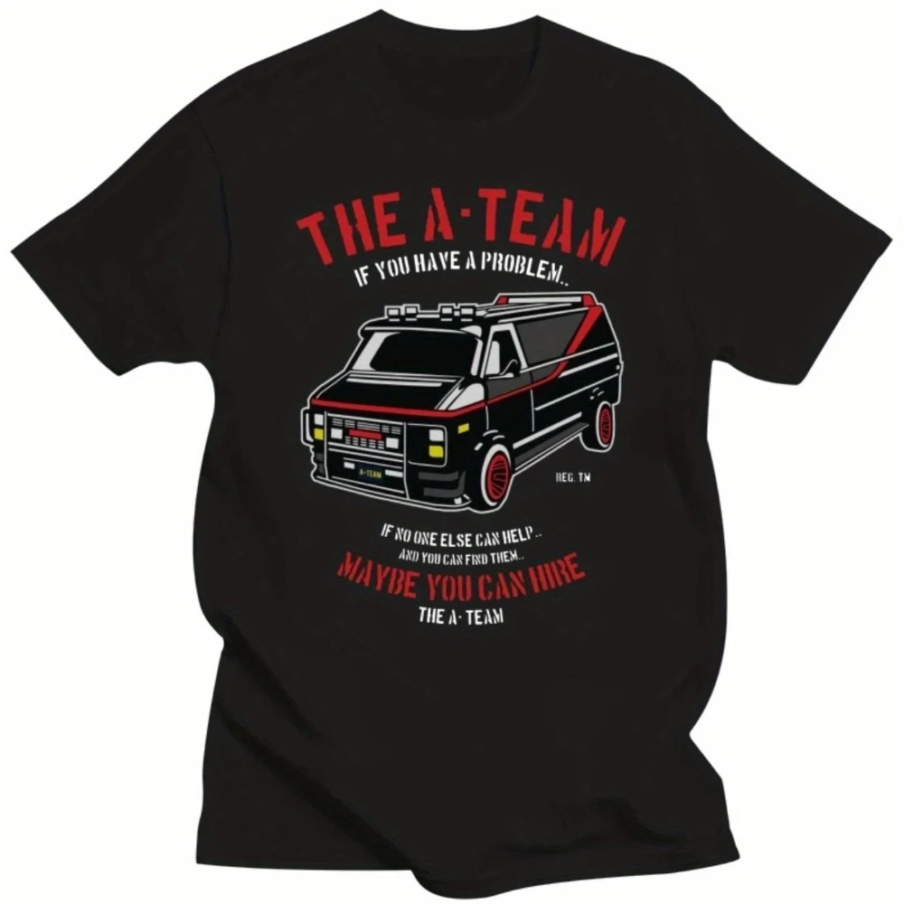 T-Shirt for Larger Men Featuring The A-Team Van Humorous 80'S TV Show Design with Mr. T Perfect for Summer