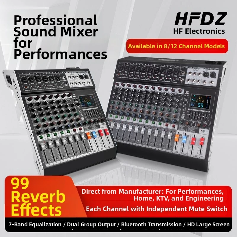 

Профессиональный микшер с 8 и 12 каналами, 99 эффектами, USB, для студии, караоке, Bluetooth, DJ-контроллер