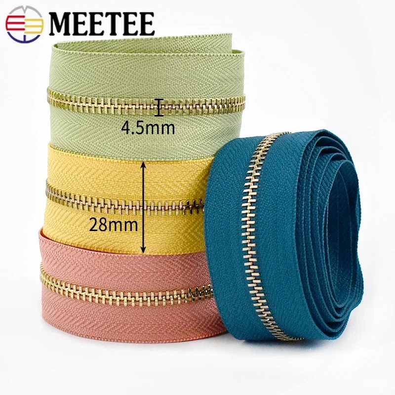 1/2Meters 3# Metal Zippers with Slider Gold Teeth Zips Tape for Clothing Purse Zipper Repair Kit DIY Sewing Material Accessories