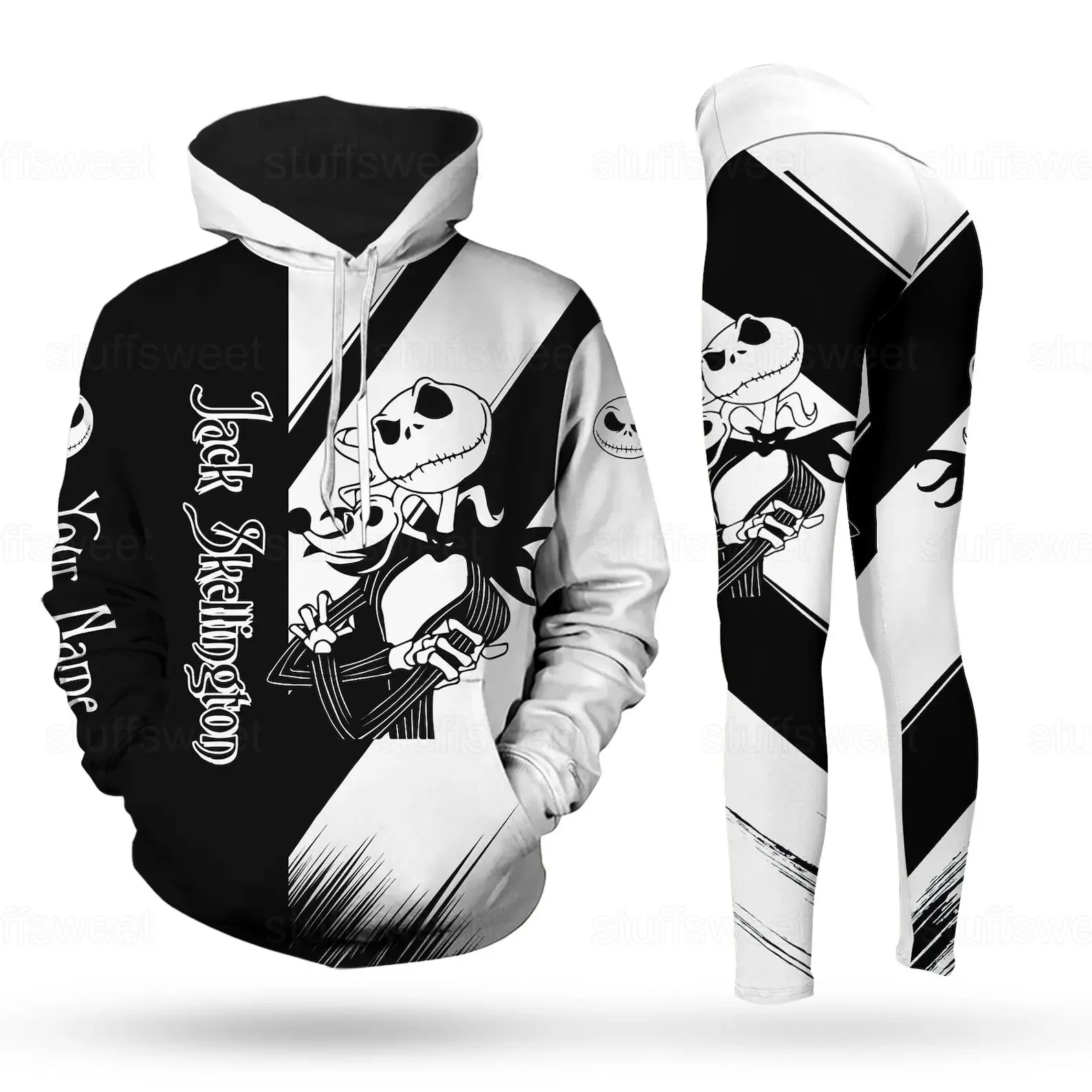 Custom Name Nightmare Christmas Jack Skellington Hoodie Womens Leggings Yoga Set Women\'s Disney Hoodie Sports Leggings Tracksuit