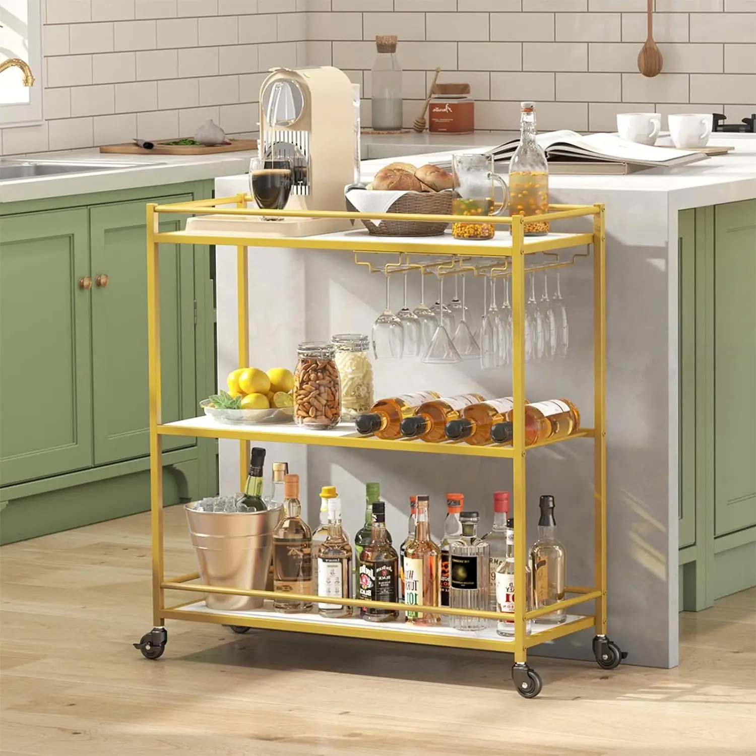 Modern 3-Tier Removable Bar Cart Metal Wine & Drink Trolley For Hotel & Kitchen Services