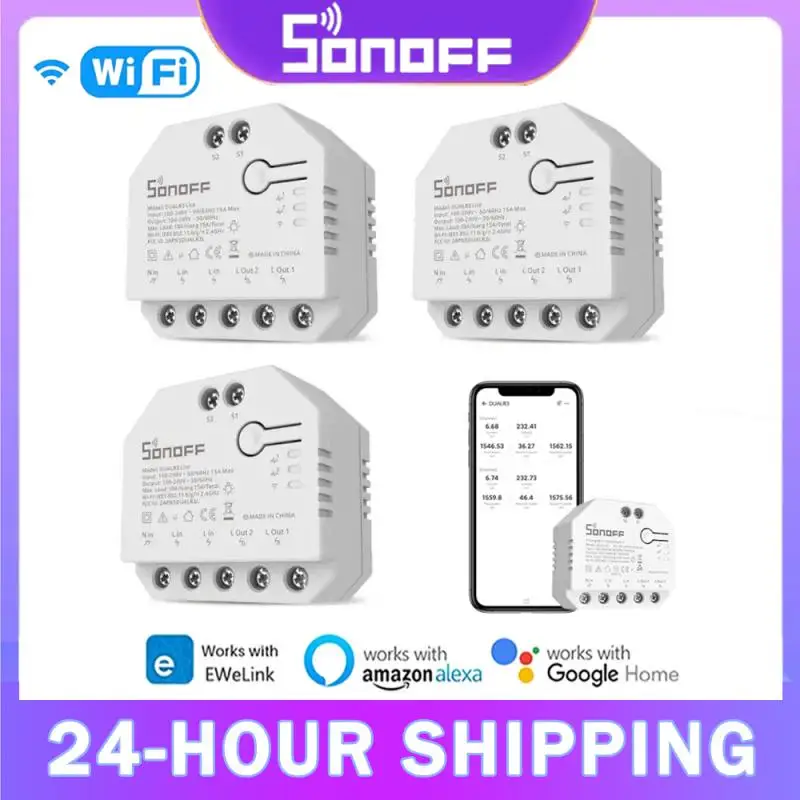 

SONOFF DUAL R3/DUAL R3 Lite Wi-Fi МИНИ-переключатель с измерением мощности 2-бандовый двойной релейный модуль управления через Alexa Google Home