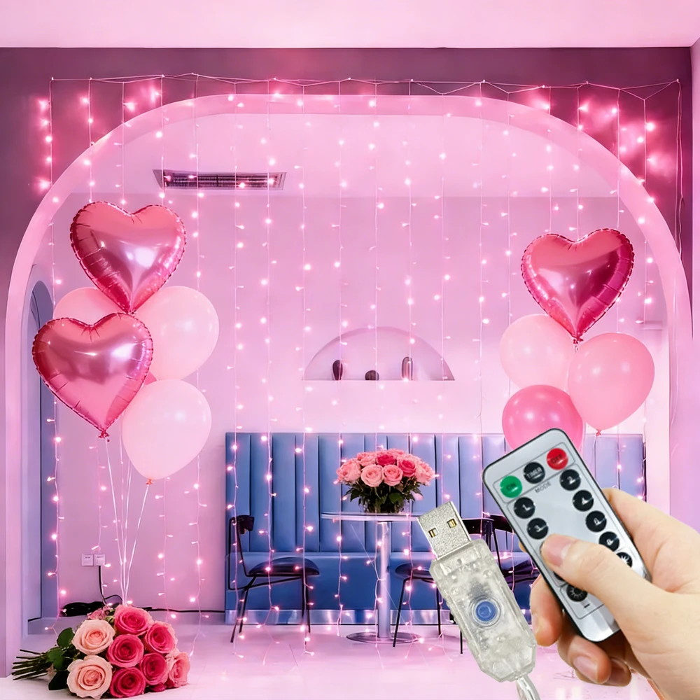 LED Curtain Lights on The Window USB Fairy Lights Festoon Remote Control 8 Modes Party Wedding Valentine's Day Girlfriend Gift