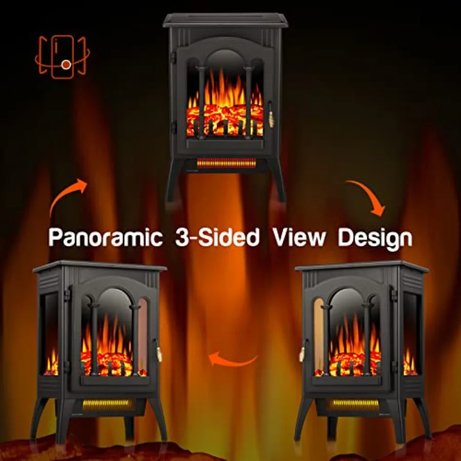 موقد كهربائي 23 بوصة قائم بذاته مع تأثير لهب واقعي ثلاثي الأبعاد قابل للتعديل حماية من الحرارة الزائدة 1000 وات/1500 وات معدن B #5