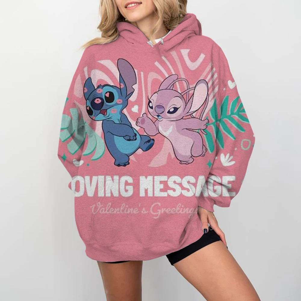 Disney Stitch estampado dibujos animados Sudadera con capucha chaqueta ropa Sudadera con capucha diseño de gran tamaño sensación suelta y cómoda