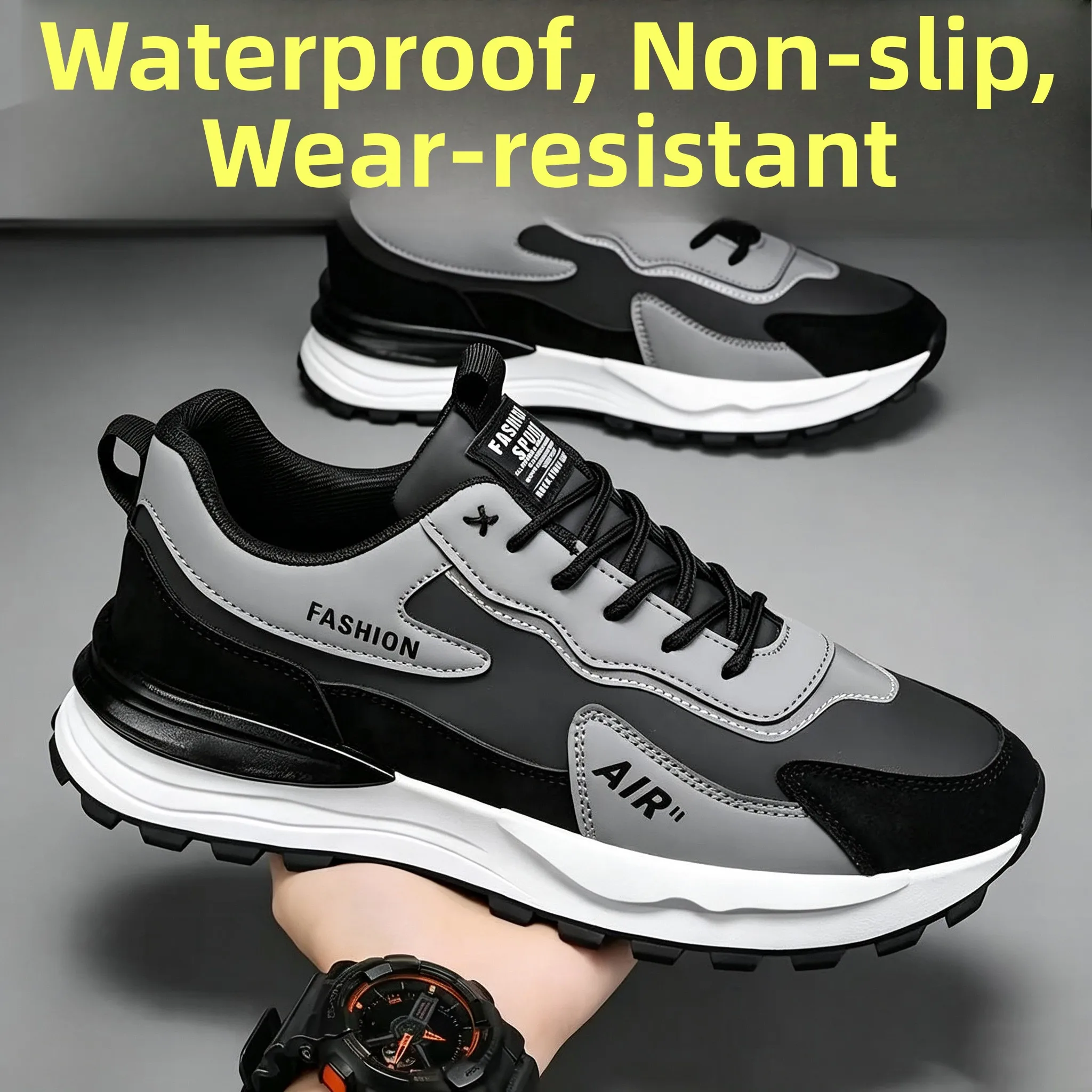 Men's Casual Leather Shoes Waterproof Anti-slip Wear-resistant Fashionable Workwear Suitable for Autumn Construction Site Use