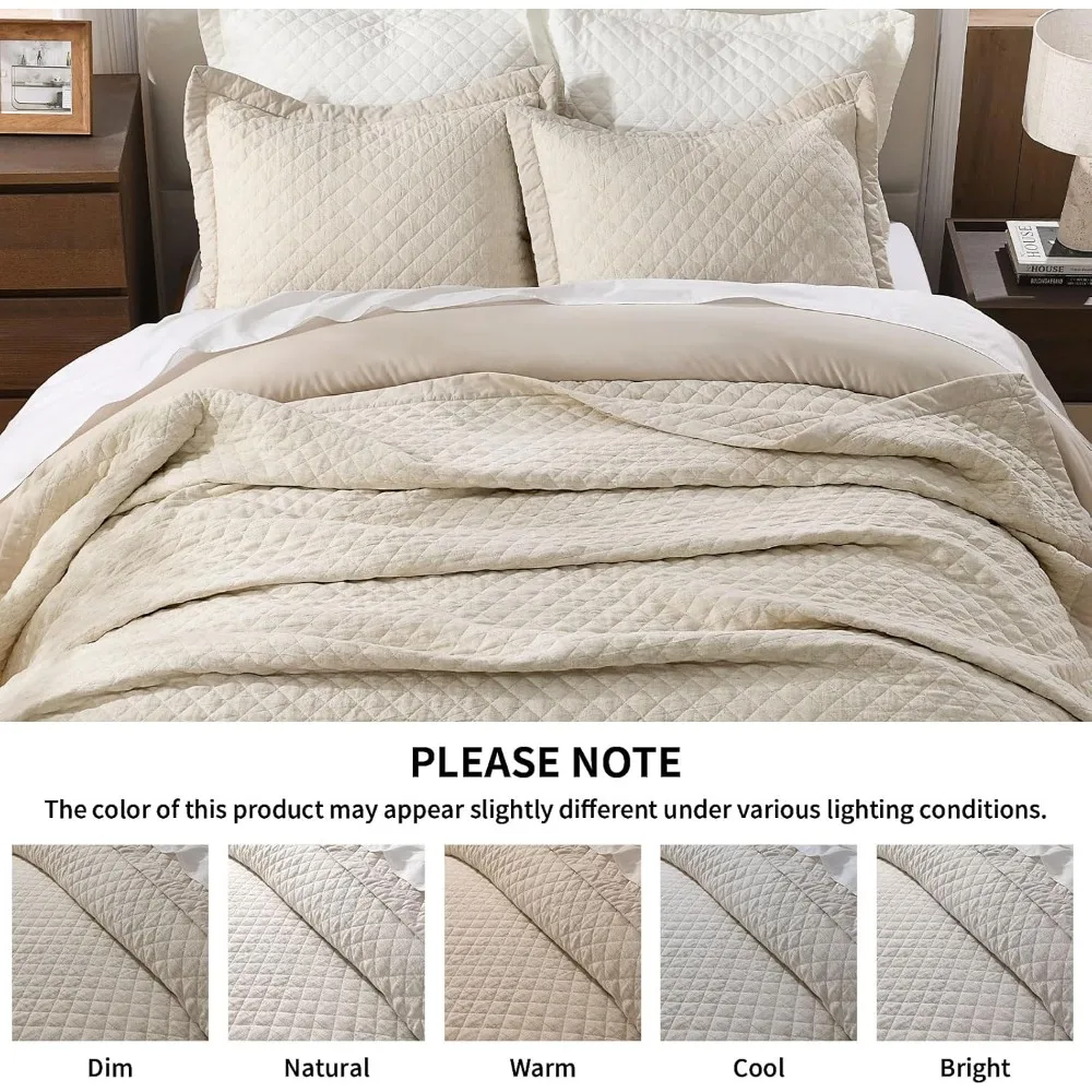 طقم لحاف من القطن والكتان بحجم كينج مع غطاء سرير خفيف الوزن ومغسول مسبقًا #3