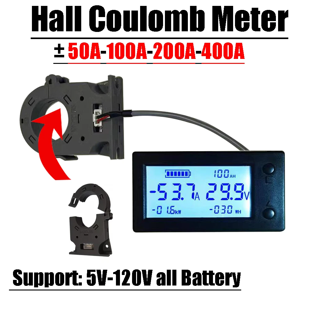 

Bluetooth APP Hall Coulomb Meter Battery Charge Discharger Voltage Current Power Display Monitor DC 12V 24V 36V 48V 60V 72V BMS