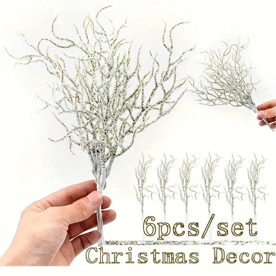 

6PCS New Year Decor Artificial white Pine Branches Artificial FlowersPlants For Wedding Festival Decorations Party Supplies