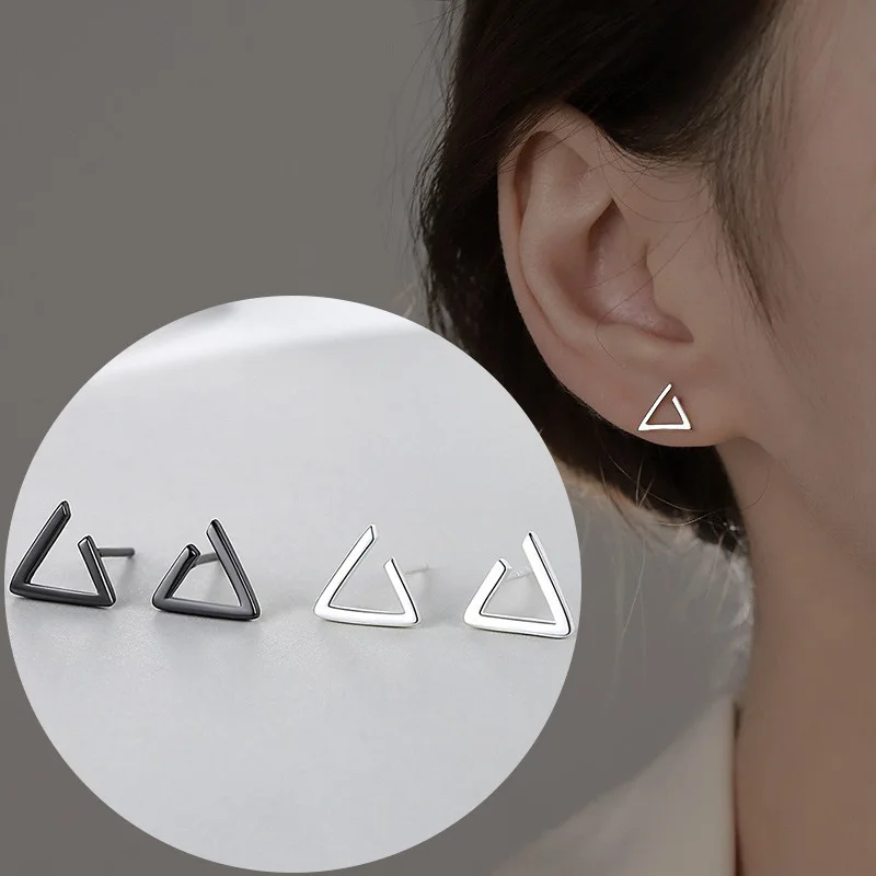 Cute Mini Triangle Small Stud Earrings Stamp 925 Sterling silver Children Girl Simple Romantic Piercing Jewelry