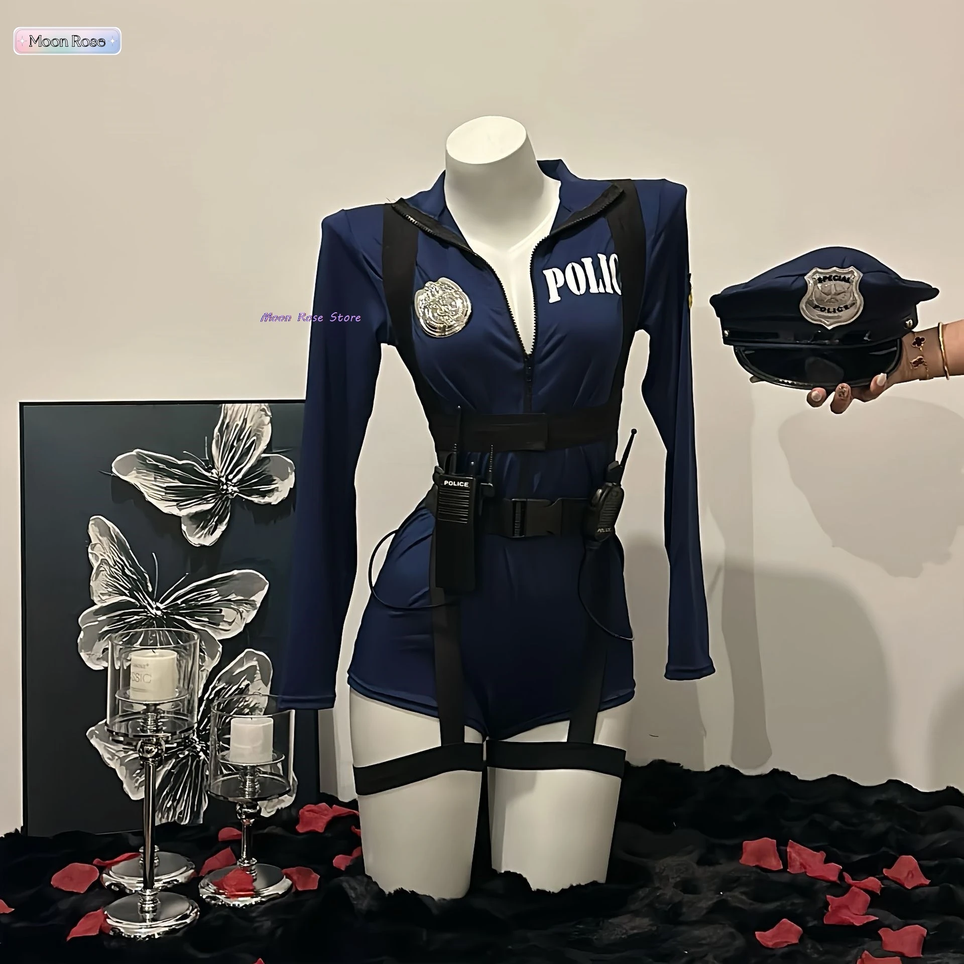 Halloween Sexy Cop Cosplay Erotic Lingerie Policewoman Costume Police Uniform Women Jumpsuit Nightclub Performances Costume