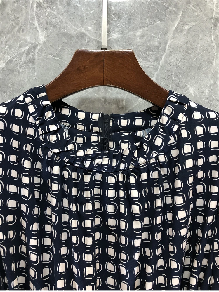 Damska sukienka w kształcie litery A z bufiastymi rękawami i podkreśloną talią, letnia nowość, długa sukienka w kratę z modnymi detalami...