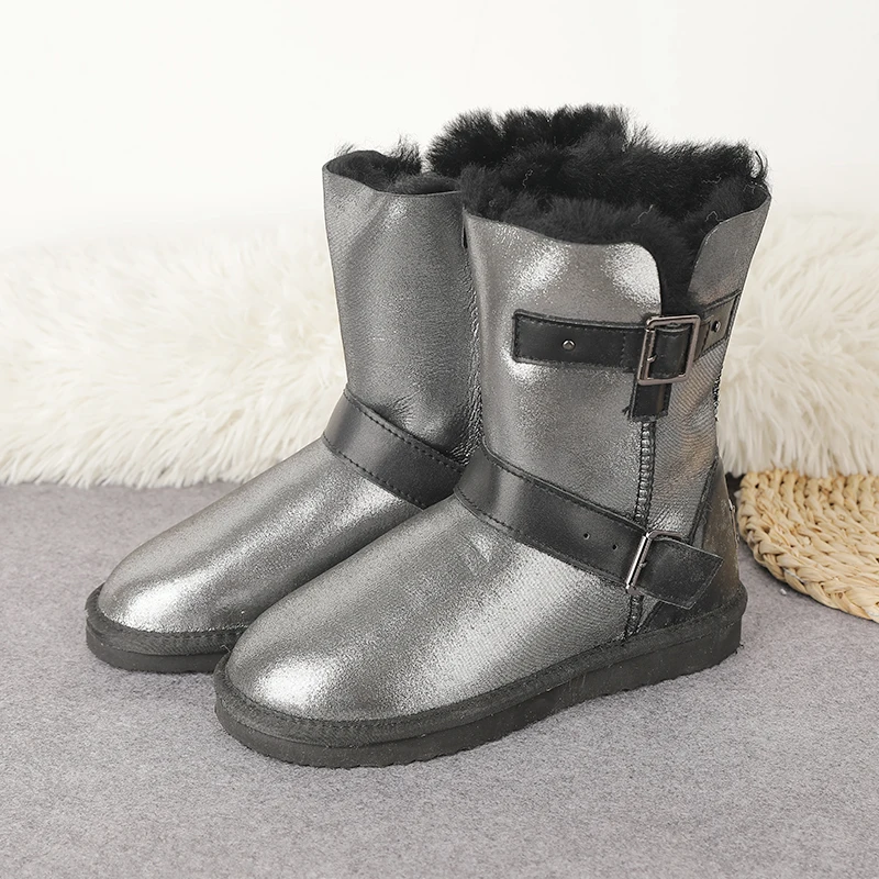 New Style 2023 Woman Genuine Sheepskin Leather Snow Boots 100% Natural Fur Women\'s Snow Boots Warm Wool Winter Boots