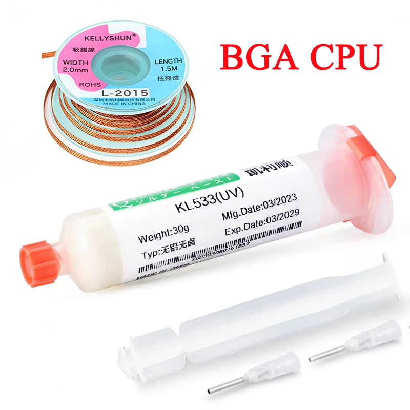 

30G KL533UV Flux Soldering Solder Paste Soldering Grease with Needle for Computer Chips LED BGA SMD PGA PCB Repair Tools