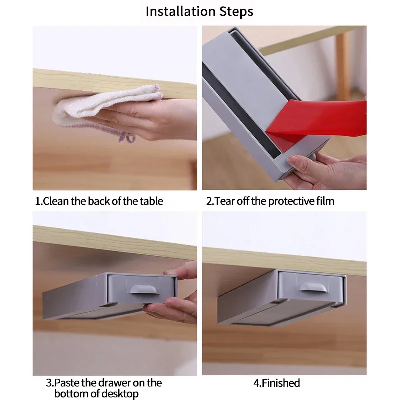 Rectangle Hidden Storage Box Under The Desk Self-Adhesive Drawer Storage Box Pen Stationery Sundries Case Sliding Organizer