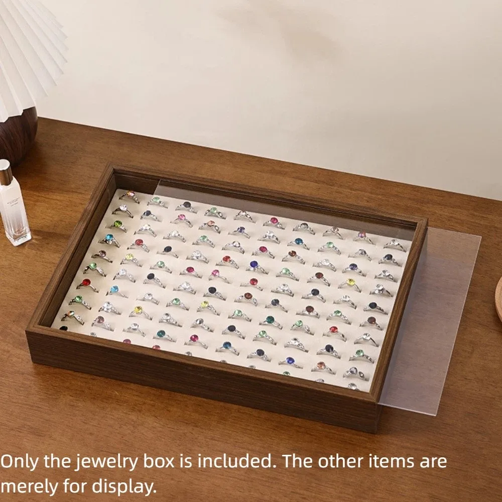 

Stackable Walnut Wood Dust-proof Jewelry Box Retro Pull-out Grain Jewelry Tray Bracelet Necklace Display Jewelry Holder Home