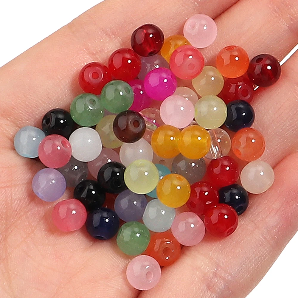 50pcs/lot 6mm Jelly Colored Glass Beads Imitation Jade Loose Spacer Glass Round Bead For DIY Charm Bracelet Necklace Accessories