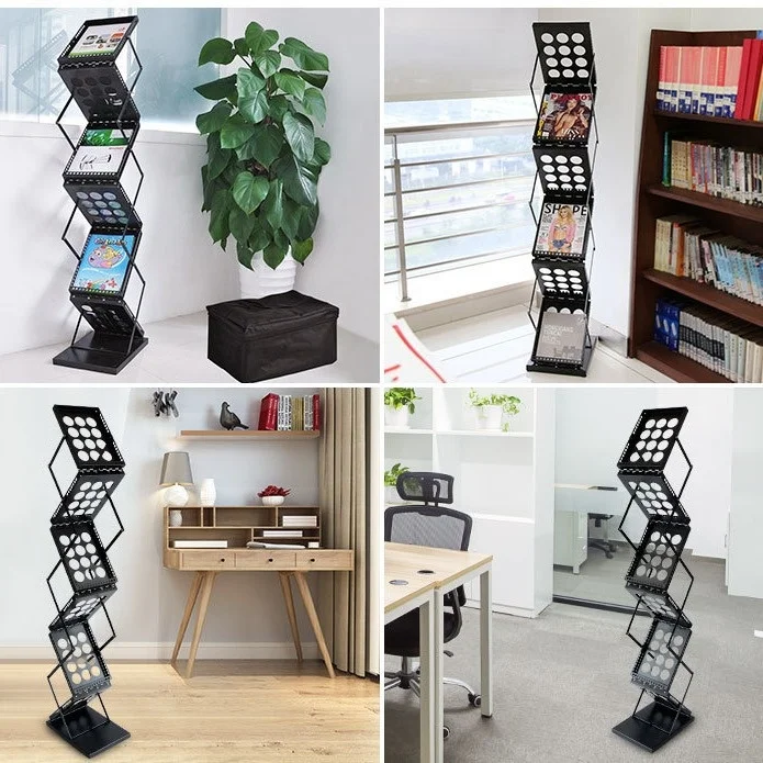 Modern Multi-Layer Foldable Floor Magazine Rack for Newspapers Brochures Internet Usage