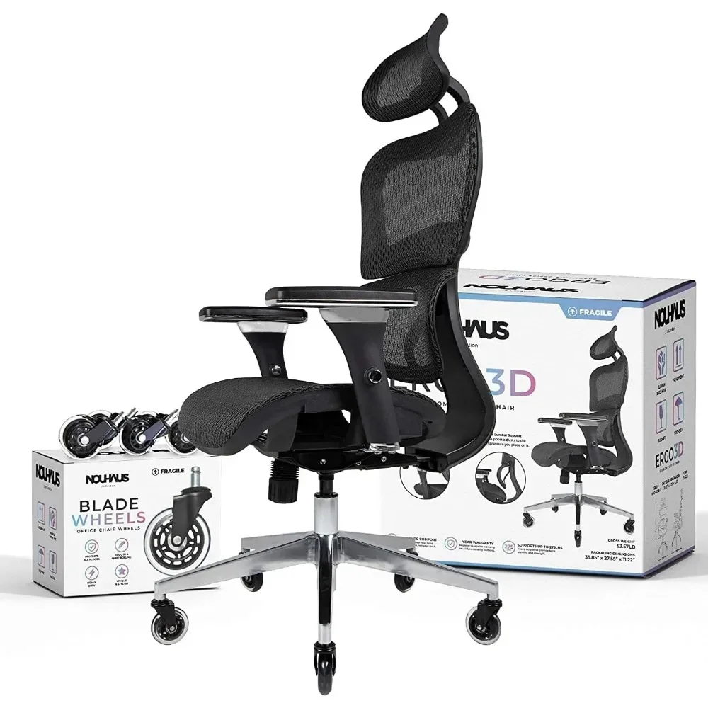 

Ergo3D Ergonomic Office Chair Lumbar Support Mesh Office Chair with 4D Adjustable Armrest, Adjustable Headrest and Wheels.