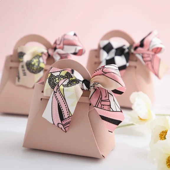 

12 Pcs Leather Bowknot Candy Bags Wedding Reusable Favor Bags for Baby Showers Birthday Christmas Halloween Treat Gift Boxes