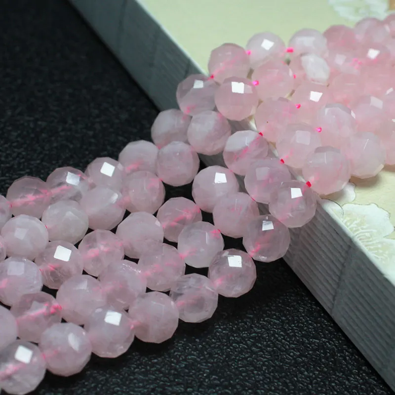 Wholesale Faceted Pink Madagascar Rose Quartzs 100% Natural Round Stone Beads For Jewelry Making DIY Bracelet 6/8MM 15\'\'