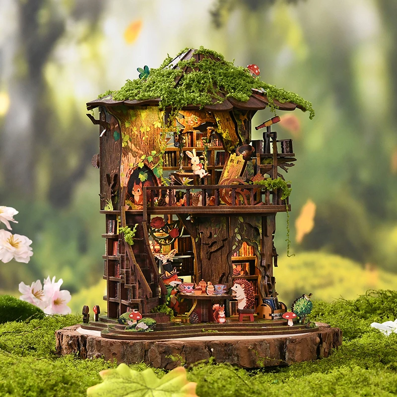 Wooden Book Nook Mini 3D Puzzle Assembly Model Dollhouse Kit DIY Handmade Toy Bookshelf Set Wood Crafts For Girls Birthday Gifts