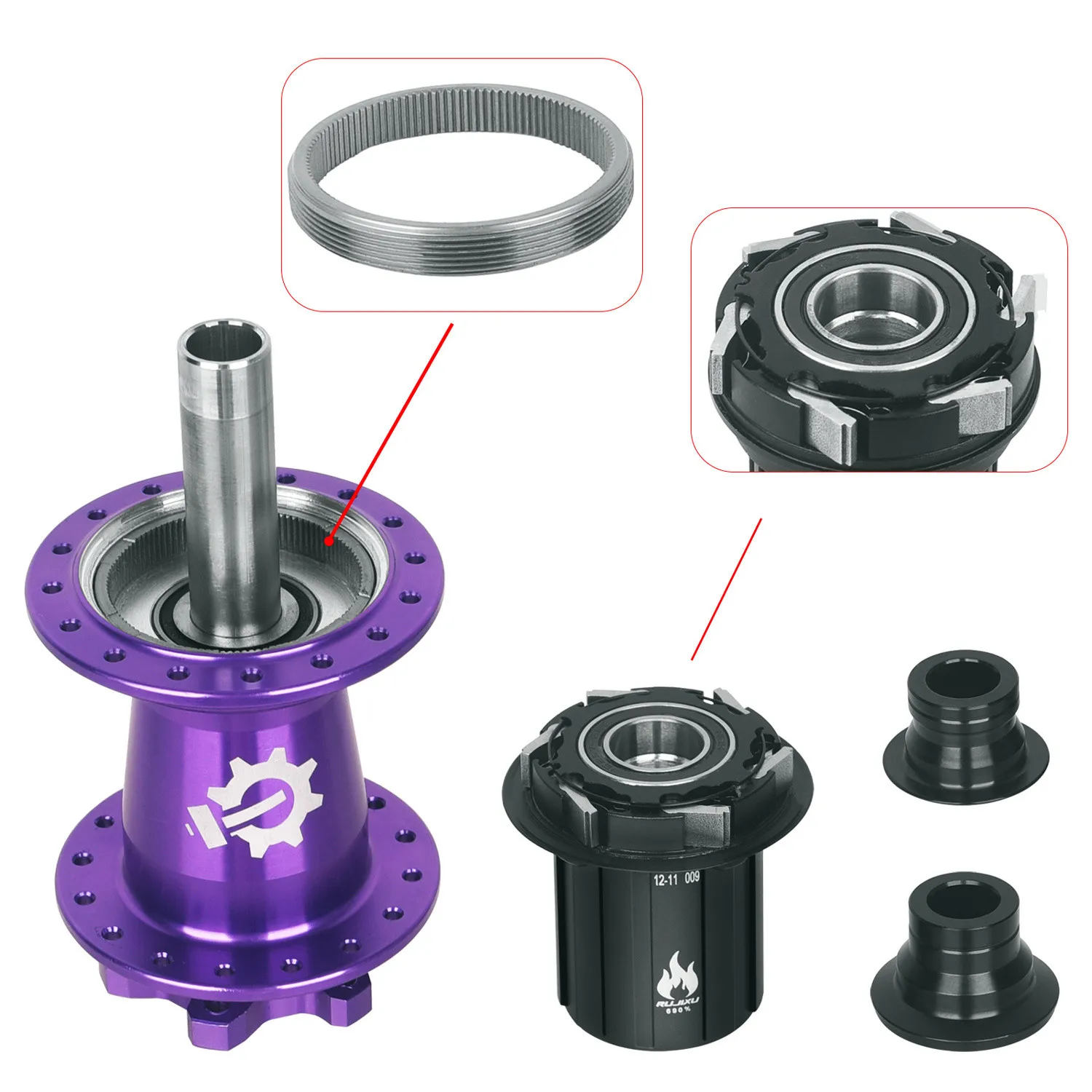 Purple RUJIXU SLR I9 690 Click Hub 7 Bearing MTB Mountain Bike Hub 32Holes QR TA BOOST Disc Brake Bicycle MS/XD Hubs