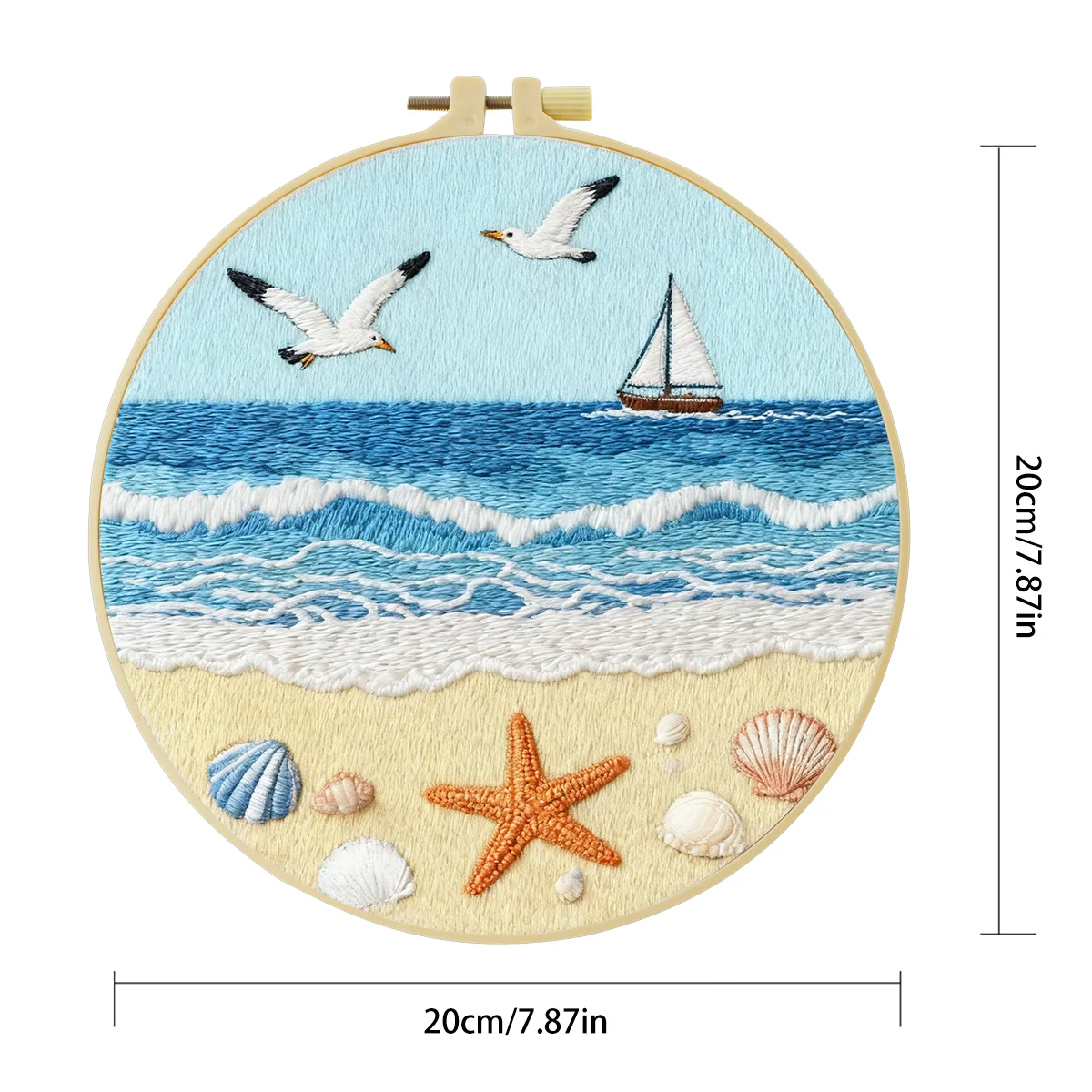 1 Stück 20X20CM/15X15CM 7,87/6,3 Zoll Strand-Stickerei-Starter-Kit DIY-Kit DIY-Stickerei-Set Handarbeiten Malerei – Detail 4