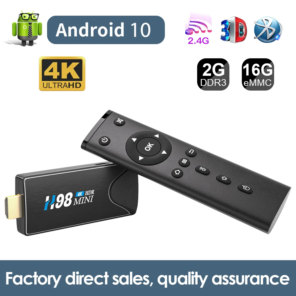 H98Mini Smart TV Stick Android 10 Allwinner H616 Quad Core Dual Band WiFi TV Box 4K HD Video H.265 Media Player Set Top Box