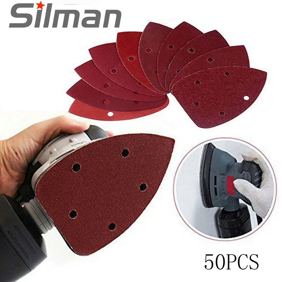 

140 * 90mm Triangle Sander Sand Paper 50pcs 5 Hole Grit Hook Loop Sandpaper Paper Sanding Disc Abrasive Grinding Disc Polishing