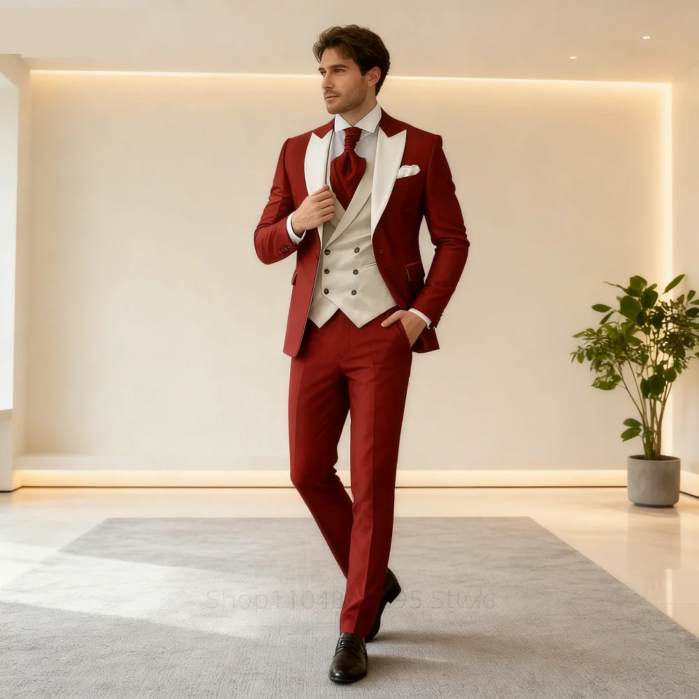 

Pink Men's Elegant Peak Lapel Tuxedo 3-Piece Suit with Blazer Vest And Pants Set for Formal Business Prom Grooming