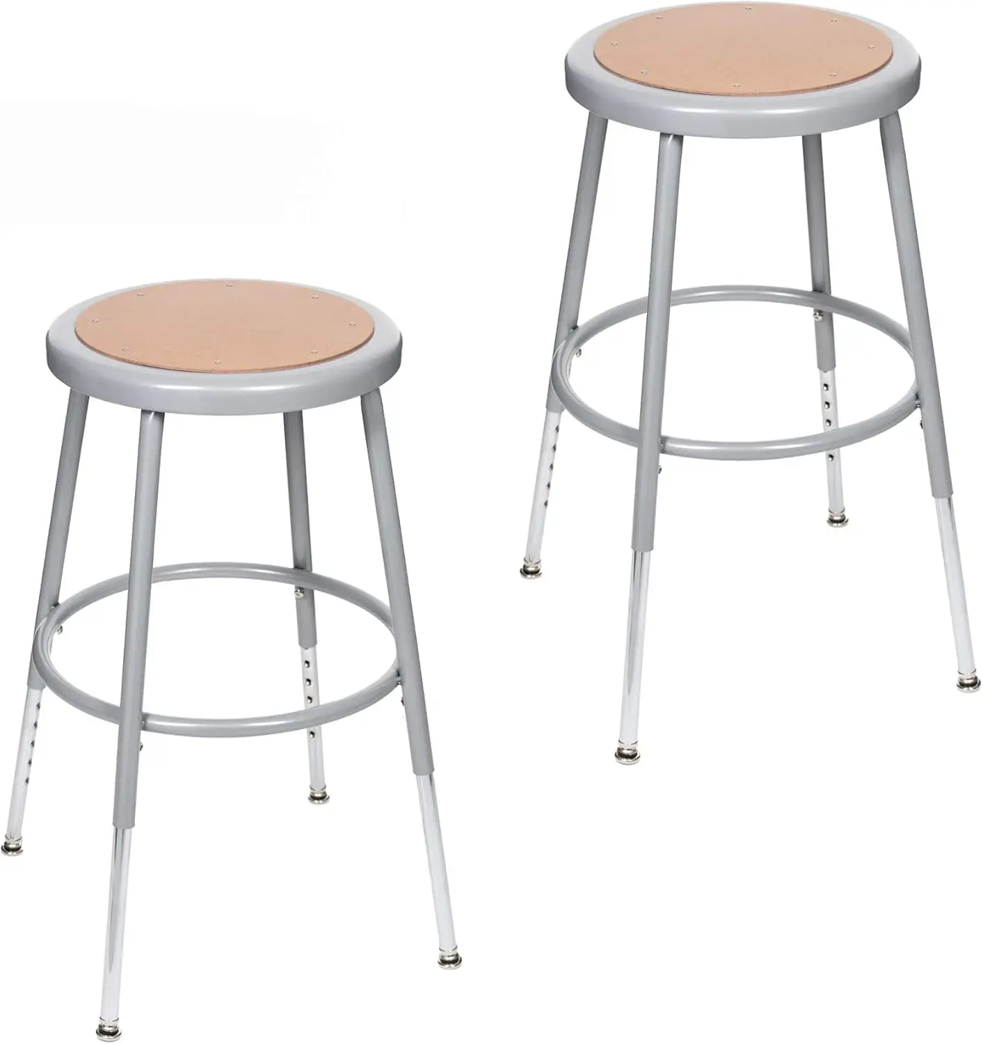 

Height-Adjustable Round Stool, Gray Frame & Masonite Wood Seat, 2-Pack for Commercial Use