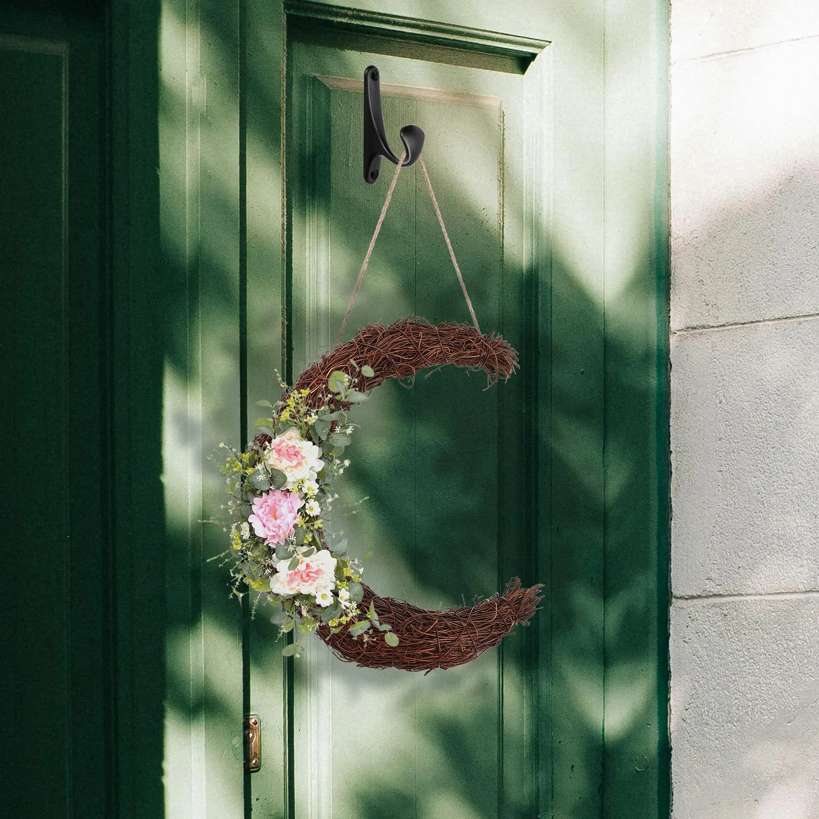 2Pcs Moon Wreath Rattan Grapevine Twig Frame Rustic DIY Floral Garland Front Door Wall Hanging Decoration Vine Wreath - view 3