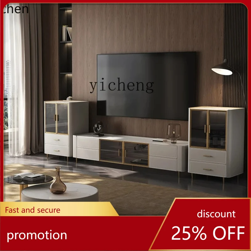 

HXL modern simple coffee table TV cabinet combination master bedroom floor light luxury rock slab