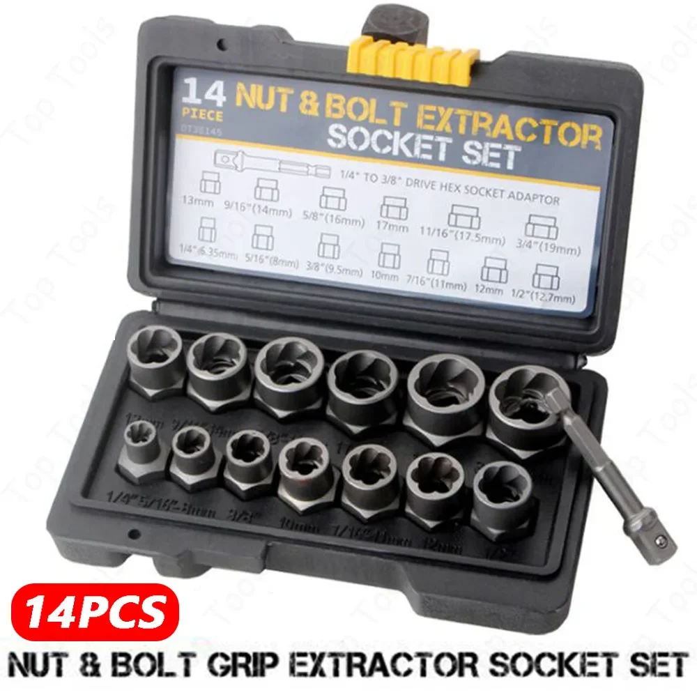 14PCS/Set Bolt Extractor Tool Set Damaged Bolt Removal Tool with Storage Case Damaged Bolt Nut Remover Extractor Socket Tool Kit