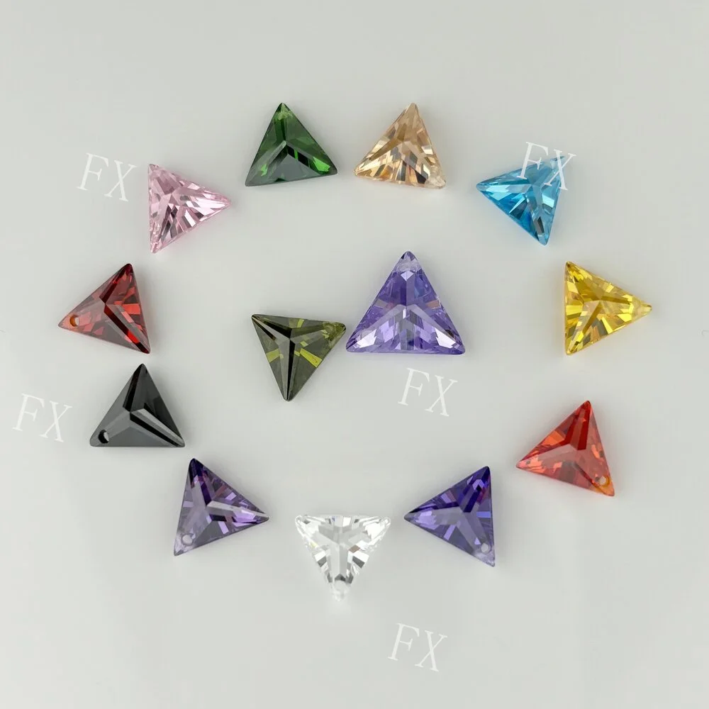 Wholesale  5X5~12x12mm With A Hole Triangle cut  Loose CZ Cubic Zirconia Gemstone For Jewelry making  DIY Garnet Orange White