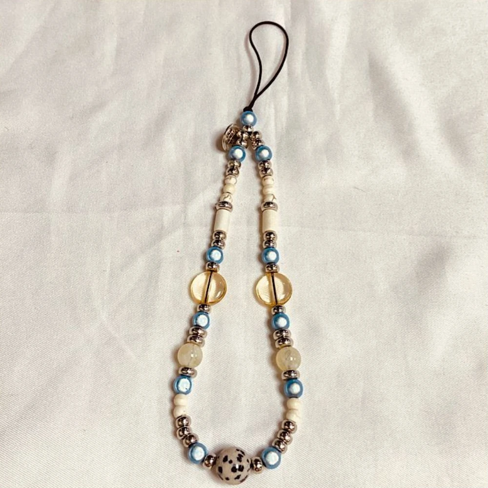 

Niche Sea Salt Blue Phone Charm Chain for CCD Bag Minimalist Beaded Mobile Phone Lanyard Keychain For Women