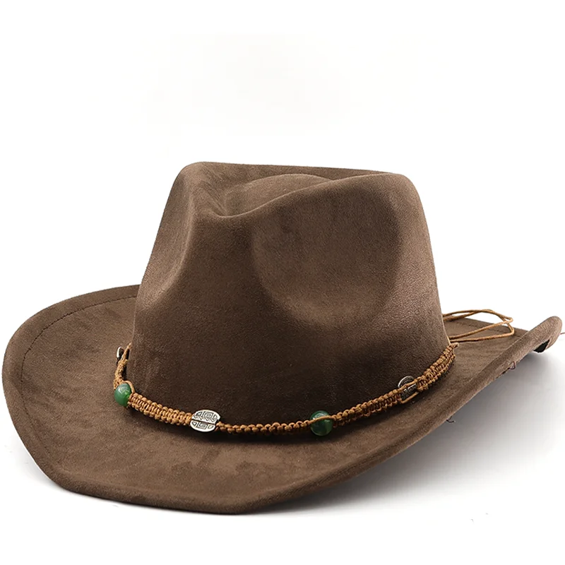 Women Men Suede Cowboy Hat Western Suede Cowgirl Hats Fashion West Fancy Dress Party Headwear Unisex Cap