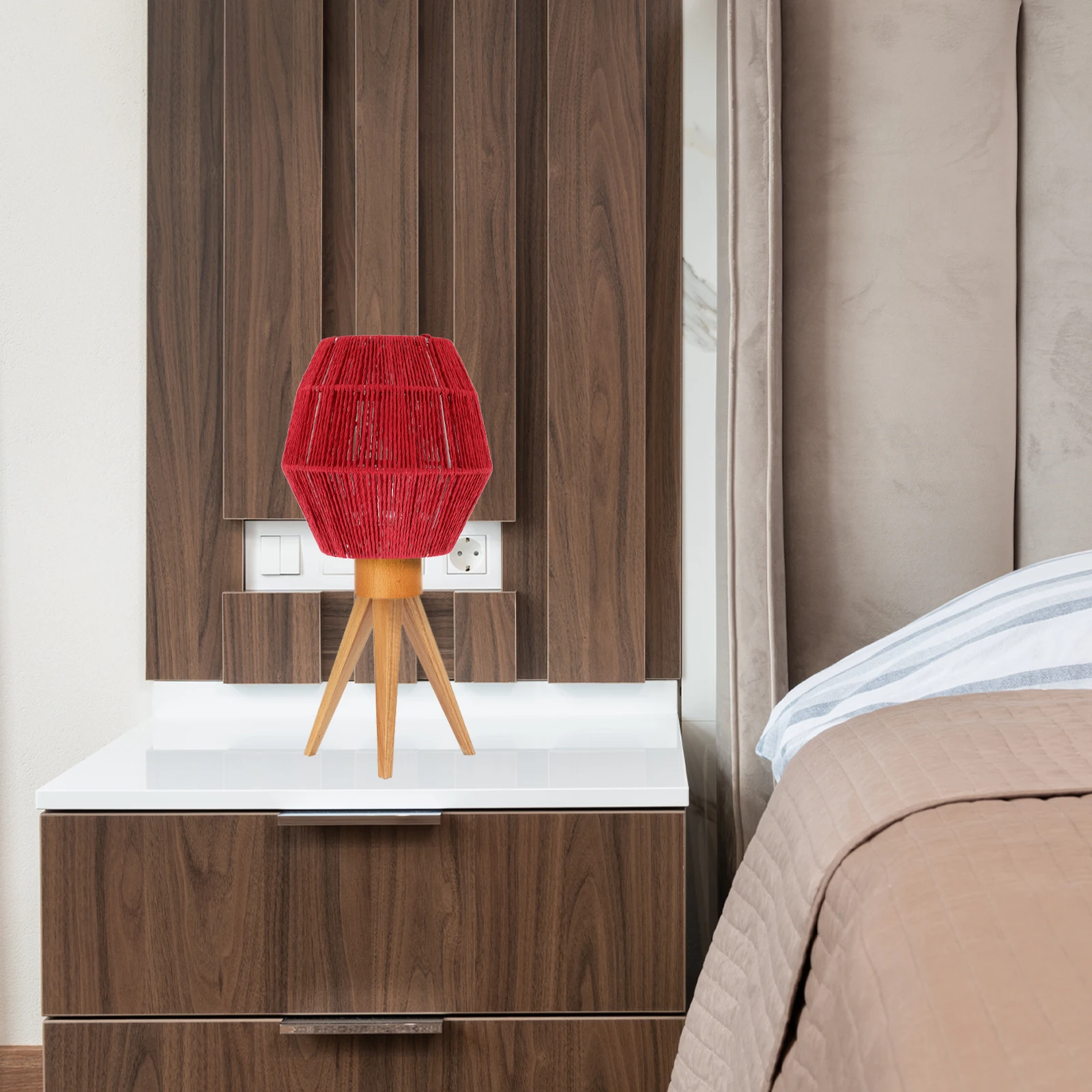 

Paper Rope Lampshade E27 E14 Red Vintage Hanging Light Covers for Home Hotel Bar Practical LED Chimney Durability