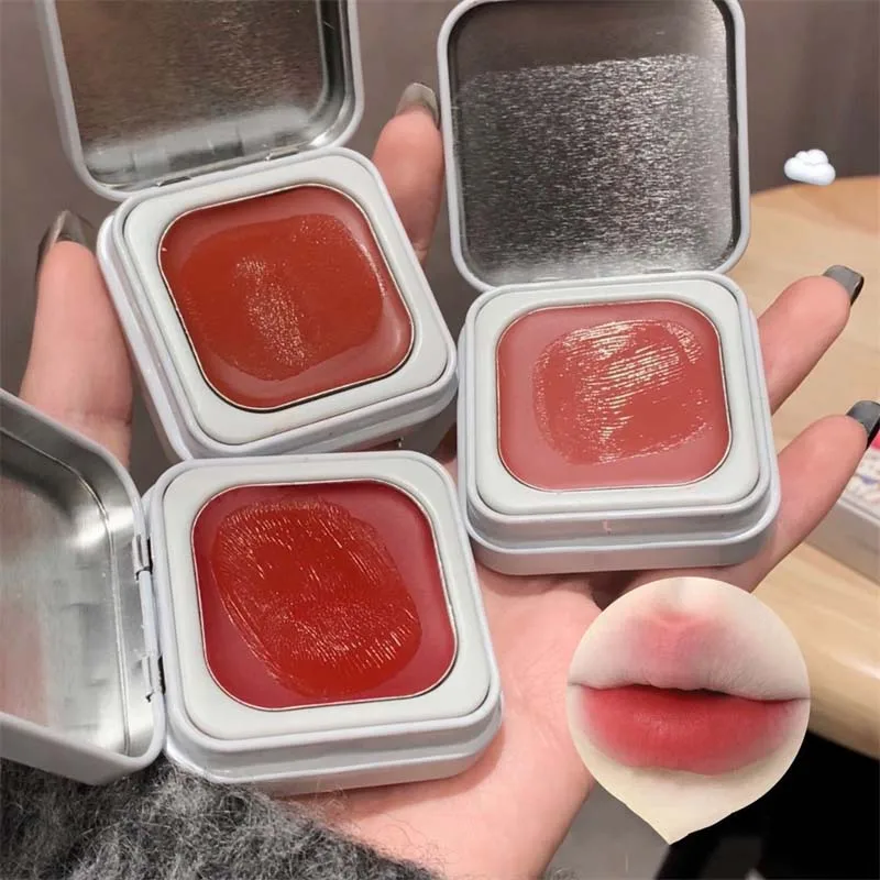 Square Iron Box Lip Mud Clay Matte Lipstick Blush Makeup Long-lasting Non-stick Cup Red Lip Tint Pigment Mousse Lipstick 6Colors