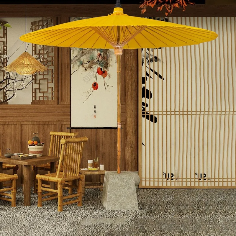 Chinese oil-paper umbrella, tea-making around the stove, outdoor umbrella, outdoor beach parasol, balcony, open-air yard