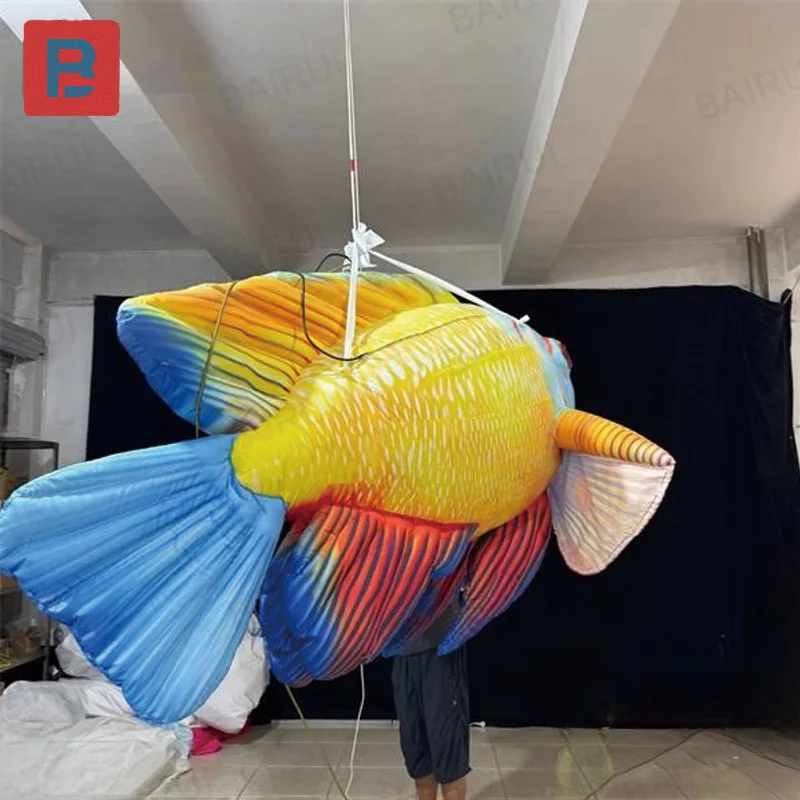 Inflatable fish, ceiling decoration for shopping malls, hanging inflatable yellow tropical fish, marine inflatable fish