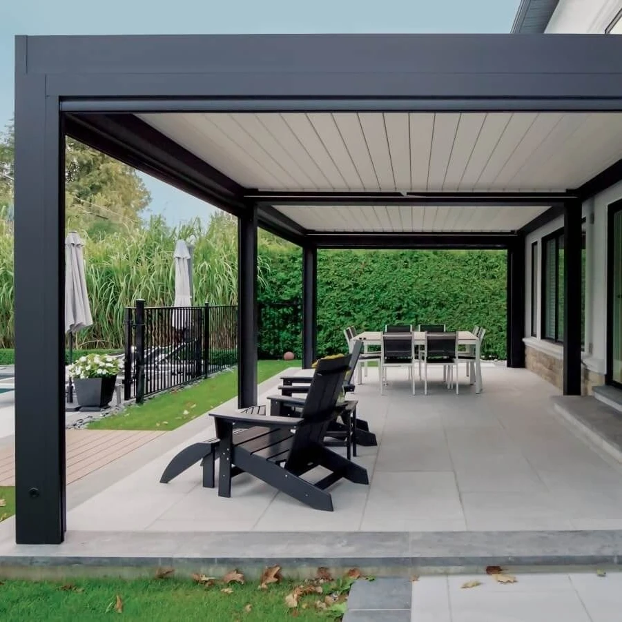 

Stable Structure Louvered Pergola with Aluminum Frame Windproof Waterproof Fireproof Gazebo Sun Shade Excellent Heat-insulation