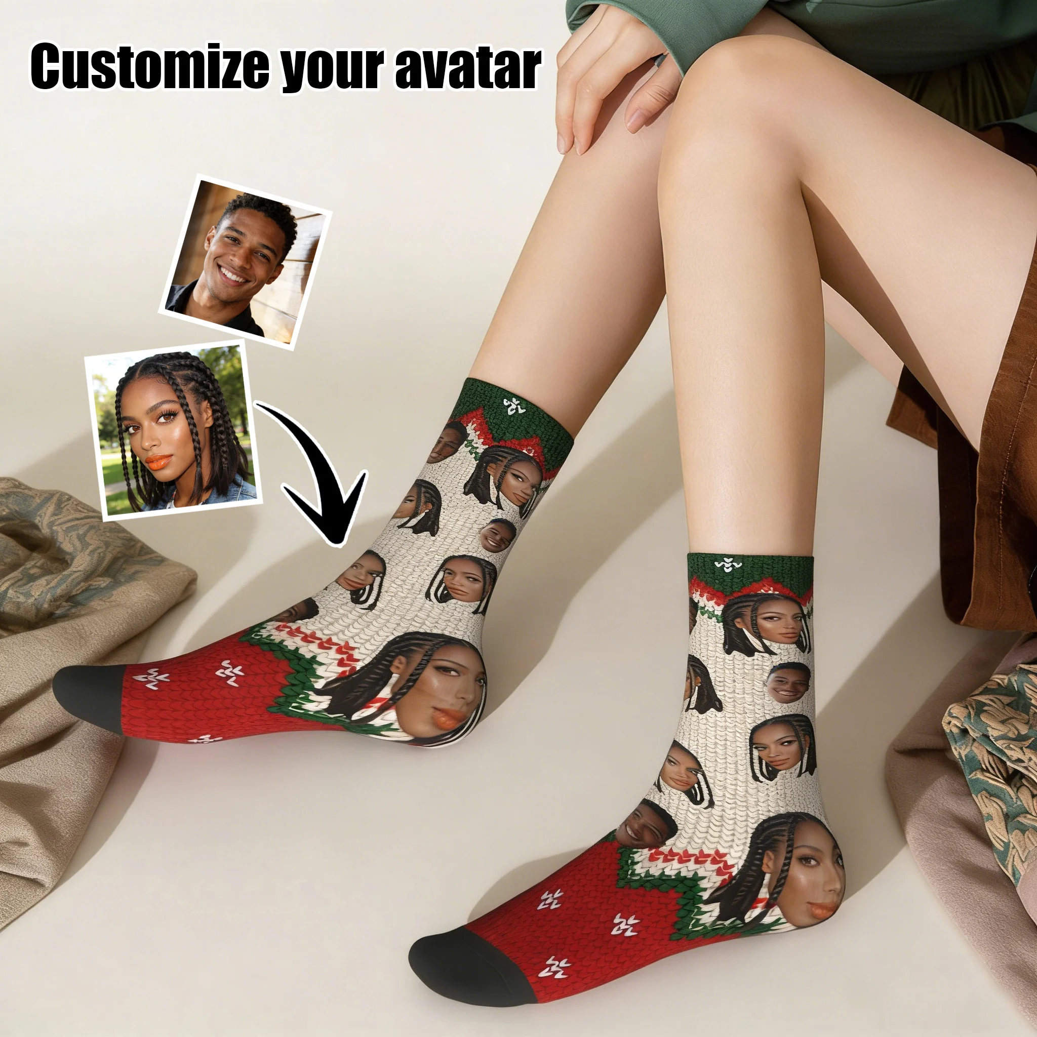 Persönliche maßgeschneiderte Socken mit Avatar-Aufdruck für Männer und Frauen, modische, lustige lange Baumwollsocken für Kinder, DIY-Design, Kompressionssocken