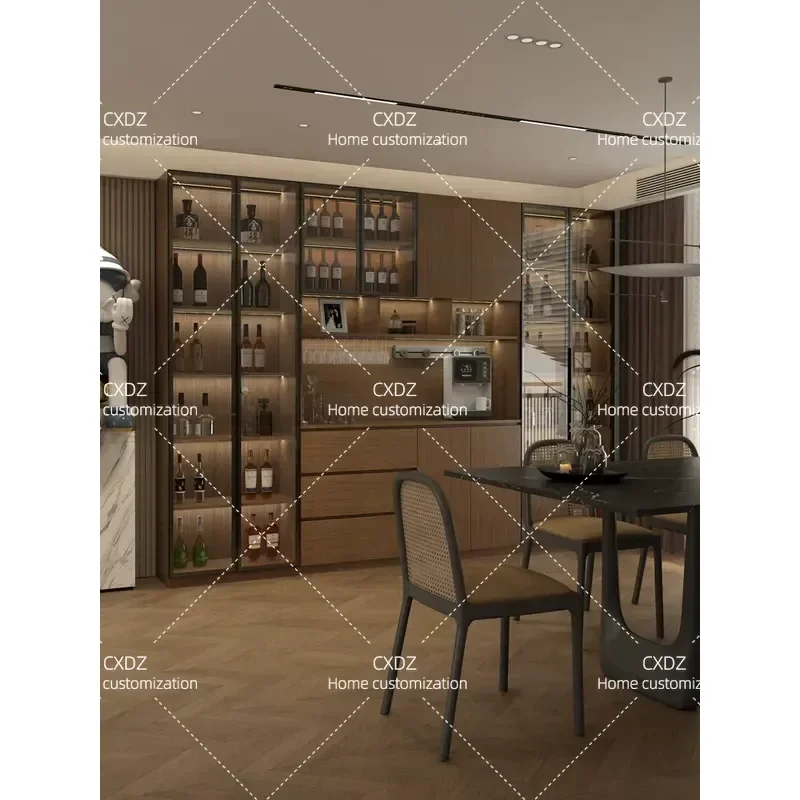 Retro Dining Side Cabinet Wine Storage Unit Wall Mounted Living Room Locker with Glass Door and Lock Medium Antique Style
