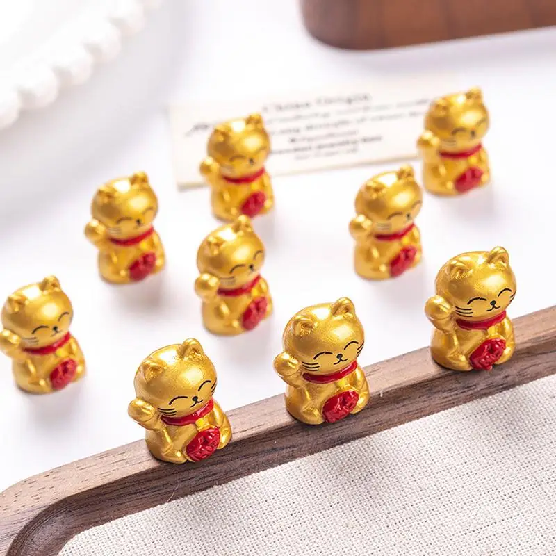 10pcs Cute Mini Wealth Lucky Gold Cat Animal Decoration Resin Craft Miniature Figure Bonsai Microlandscape Fairy Garden Decor
